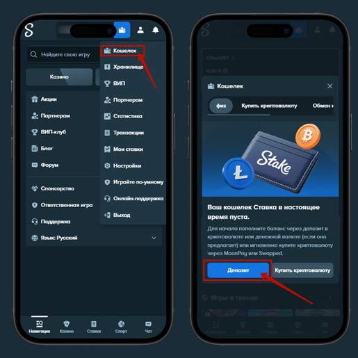 Внесение депозита